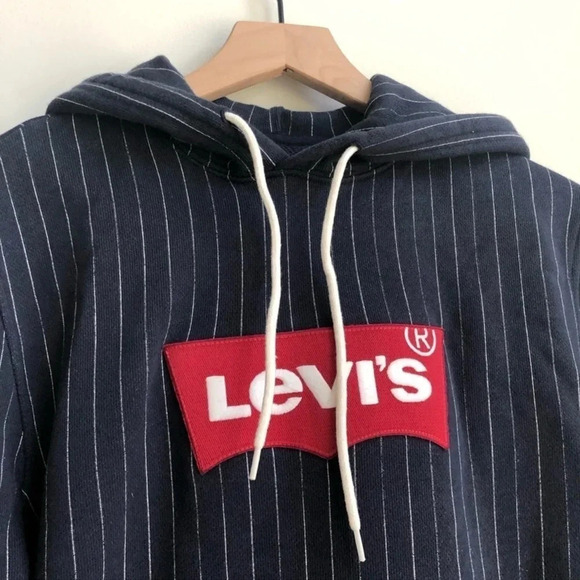 New Levi's modern batwing logo chalk stripe print hoodie pinstripe sweatshirt - Picture 3 of 8